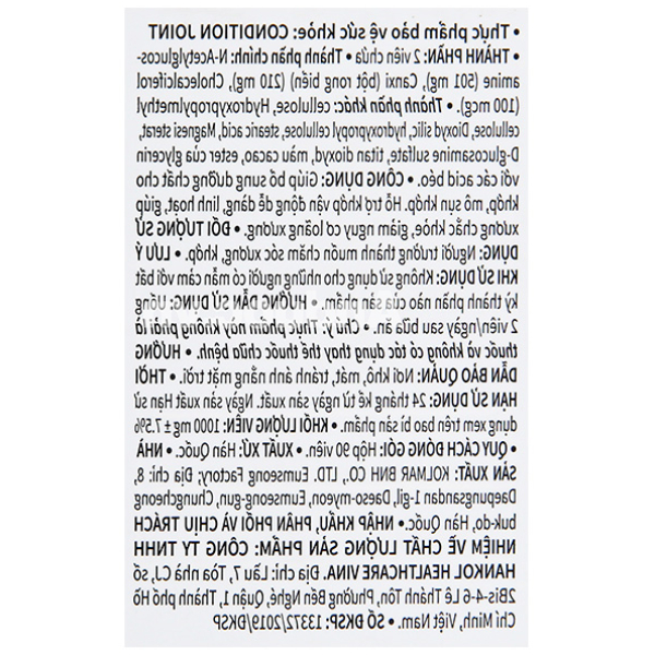 Condition Joint giúp bổ sung dưỡng chất cho khớp, mô sụn khớp lọ 90 viên