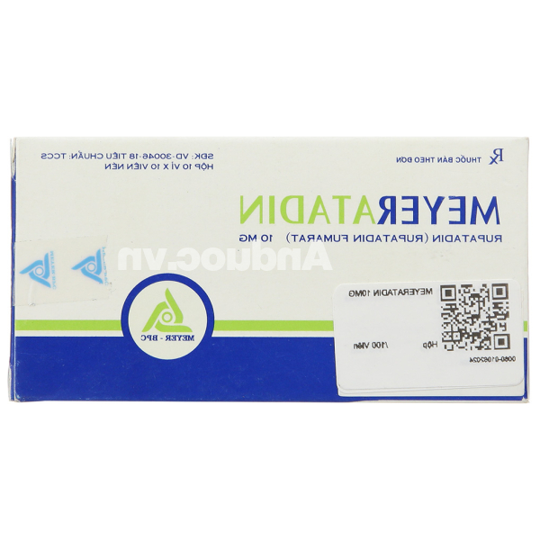 Meyeratadin 10mg trị viêm mũi dị ứng, mày đay (10 vỉ x 10 viên)