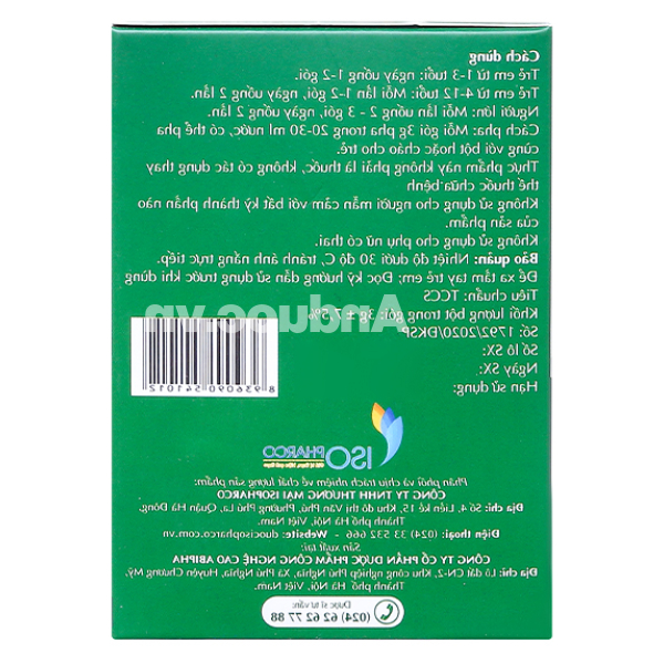 Bột IsoPharco Nhuận Tràng ISO bổ sung chất xơ, giảm táo bón hộp 20 gói x 3g