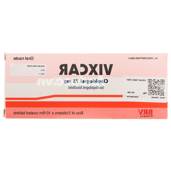 Vixcar 75mg phòng ngừa các biến cố huyết khối do xơ vữa (3 vỉ x 10 viên)