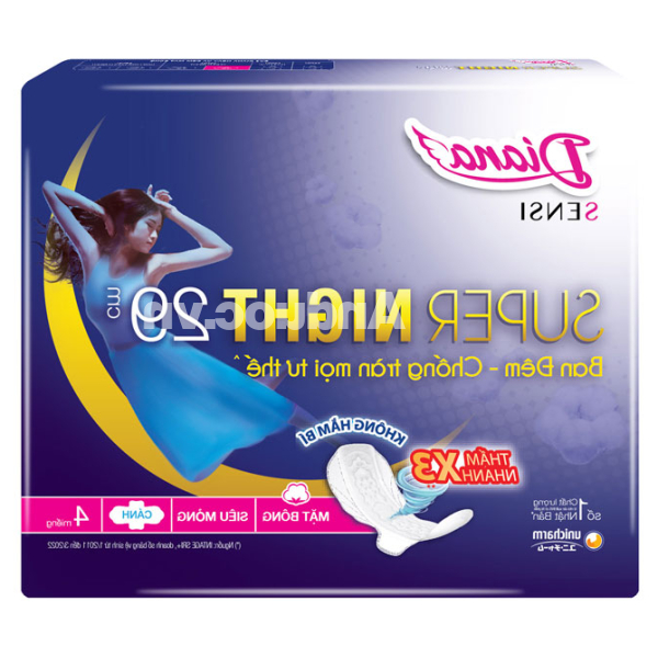 Băng vệ sinh ban đêm Diana Sensi khô thoáng có cánh 29cm gói 4 miếng