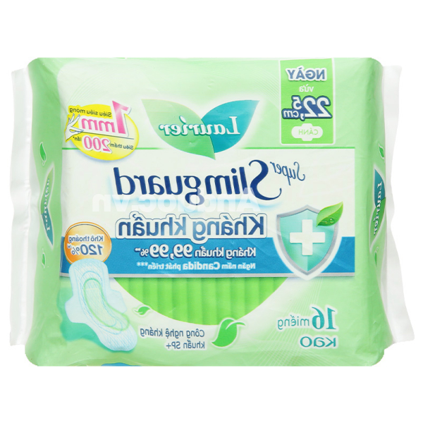 Băng vệ sinh Laurier Super Slimguard kháng khuẩn siêu siêu mỏng cánh gói 16 miếng