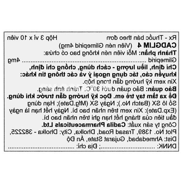 Cadglim 4 trị đái tháo đường tuýp 2 không phụ thuộc insulin (3 vỉ x 10 viên)