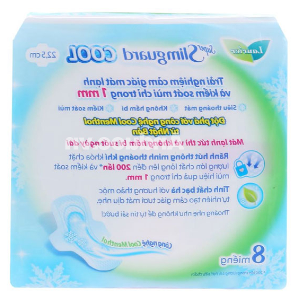 Băng vệ sinh Laurier Super Slimguard Cool siêu siêu mỏng có cánh gói 8 miếng