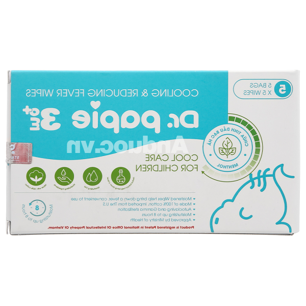 Khăn hạ sốt Dr.Papie 3mo+ cho bé (5 gói x 5 miếng)