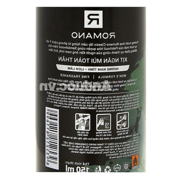 Xịt khử mùi Romano Classic ngăn mùi, kháng khuẩn chai 150ml