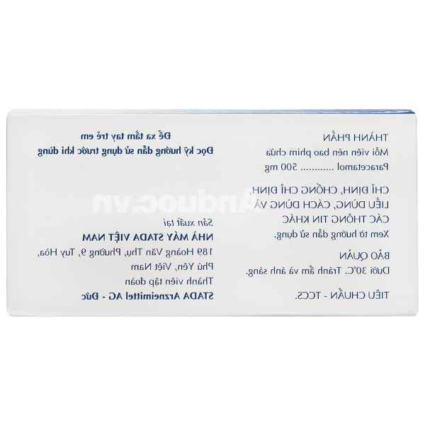 Paracetamol Stada 500mg giảm đau, hạ sốt (10 vỉ x 10 viên)