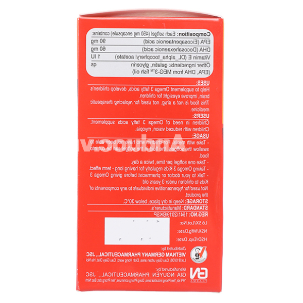 Dầu cá Omega 3 Kids phát triển não bộ, cải thiện thị lực lọ 60 viên