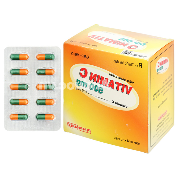 Vitamin C 500mg Phapharco phòng và trị thiếu hụt vitamin C (10 vỉ x 10 viên)