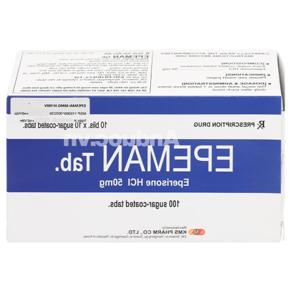 Epeman Tab. 50mg giúp cải thiện chứng tăng trương lực cơ, liệt cơ (10 vỉ x 10 viên)
