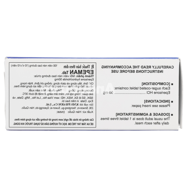 Epeman Tab. 50mg giúp cải thiện chứng tăng trương lực cơ, liệt cơ (10 vỉ x 10 viên)