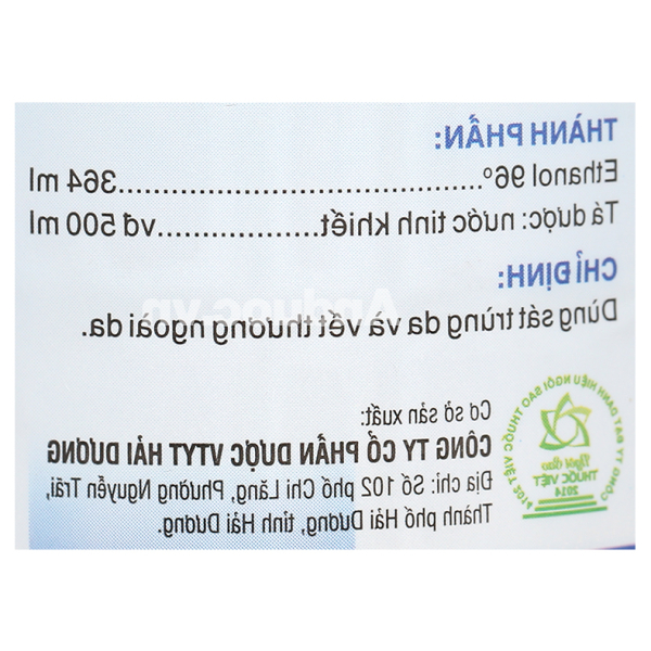 Cồn 70 độ HDPHARMA sát trùng ngoài da chai 500ml