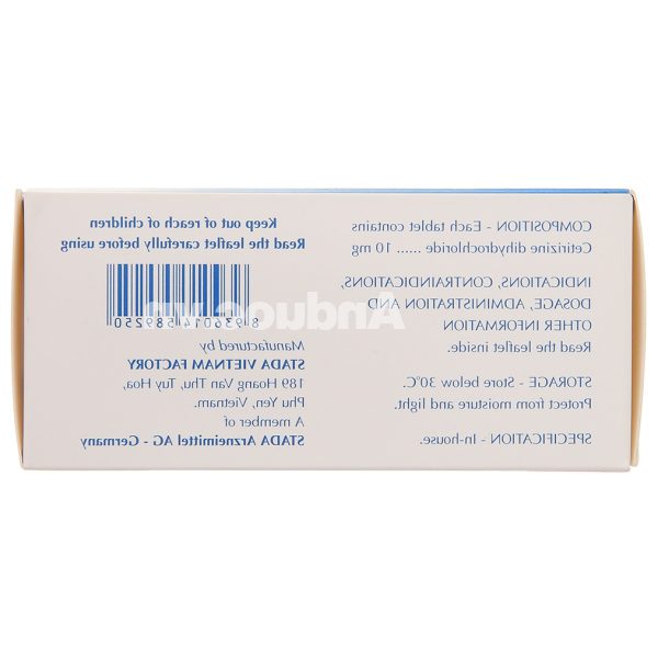 Cetirizine Stada 10mg trị các triệu chứng viêm mũi dị ứng, mày đay (10 vỉ x 10 viên)