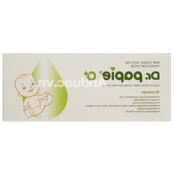 Gạc răng miệng Dr. Papie 0+ giúp sạch lưỡi, nướu, răng hộp 30 gói
