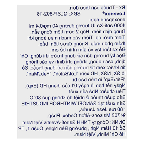 Dung dịch tiêm Lovenox 40mg/0.4ml dự phòng huyết khối (2 ống x 0.4ml)