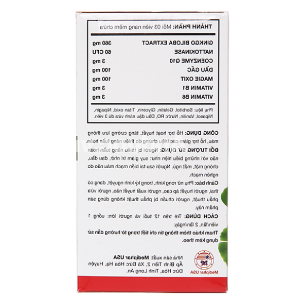 Premium Ginkgo Natto Plus Coenzyme Q10 tăng tuần hoàn não chai 120 viên