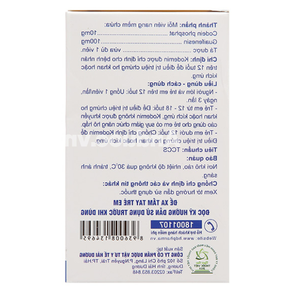 Kodemin trị ho khan, ho do kích ứng (10 vỉ x 10 viên)