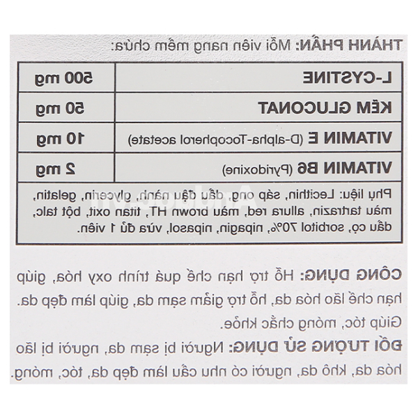 L-Cystin B6 làm đẹp da, tóc, móng hộp 60 viên