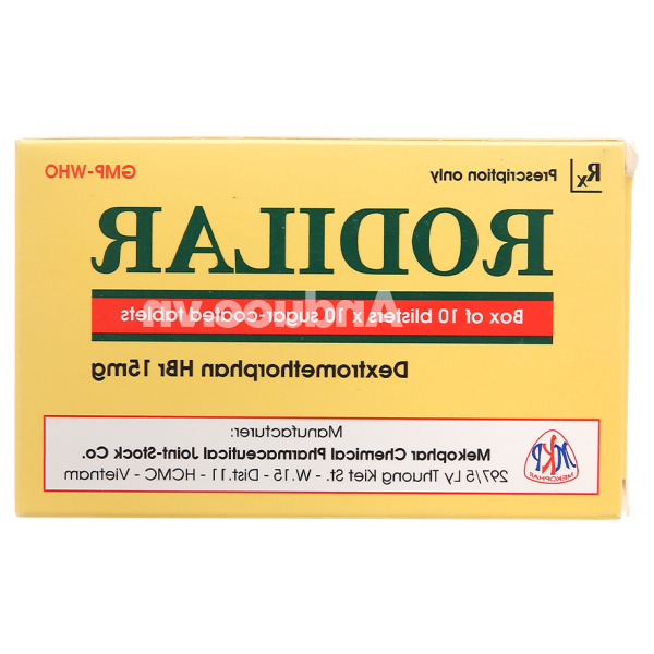 Rodilar 15mg trị ho khan, ho do kích ứng (10 vỉ x 10 viên)