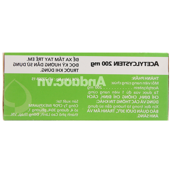 Acetylcystein Imexpharm 200mg hỗ trợ trị bệnh lý hô hấp có đờm (10 vỉ x 10 viên)