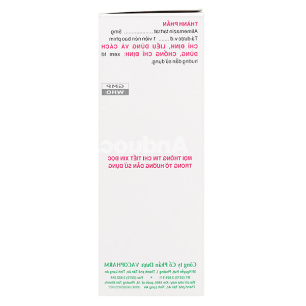 Tusalene 5mg trị triệu chứng các dạng dị ứng, ho khan, mất ngủ (10 vỉ x 25 viên)