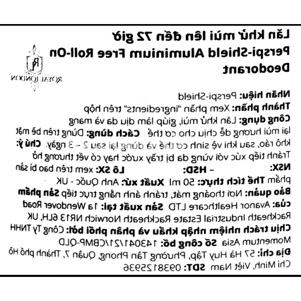 Lăn khử mùi Perspi-Shield Aluminium Free Deodorant 72 giờ chai 50ml