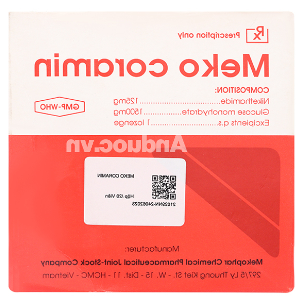 Viên ngậm Meko Coramin trị suy hô hấp, suy tuần hoàn (5 vỉ x 4 viên)