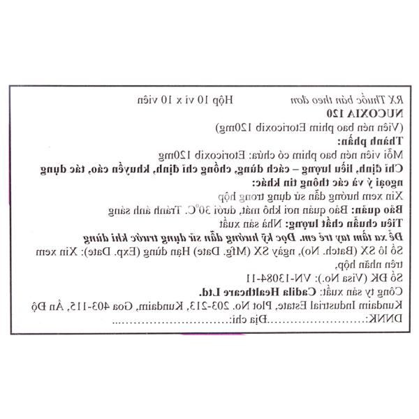 Nucoxia 120 giảm đau, kháng viêm xương khớp (10 vỉ x 10 viên)