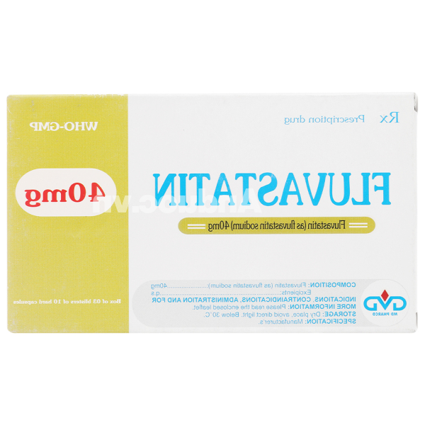 Fluvastatin MD Pharco 40mg trị rối loạn mỡ máu (3 vỉ x 10 viên)
