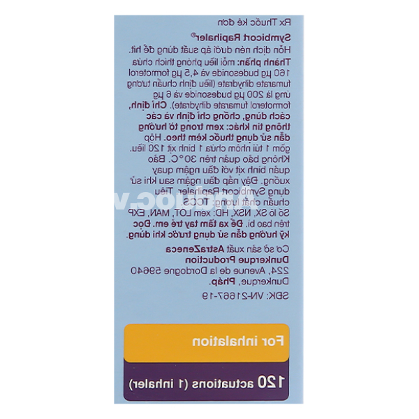 Hỗn dịch xịt Symbicort Rapihaler 160/4.5mcg trị hen suyễn bình 120 liều xịt