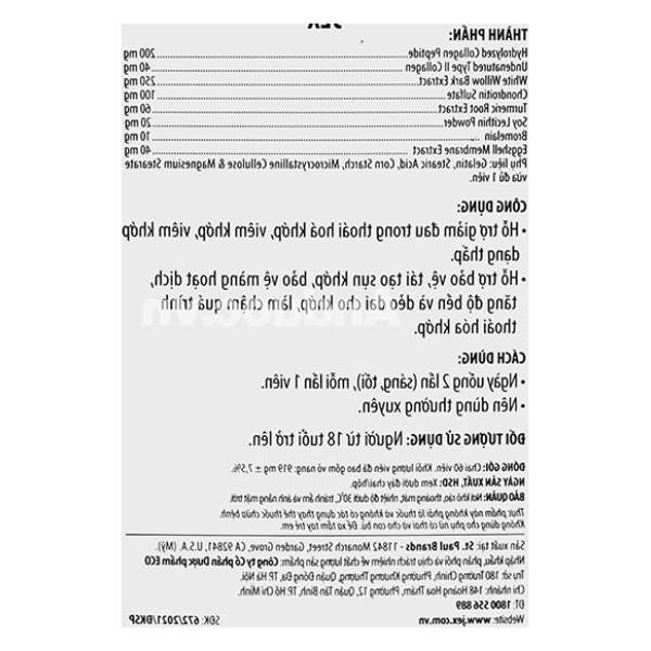 Ecogreen Jex Natural Joint Pain Relief bảo vệ, tái tạo sụn khớp lọ 60 viên