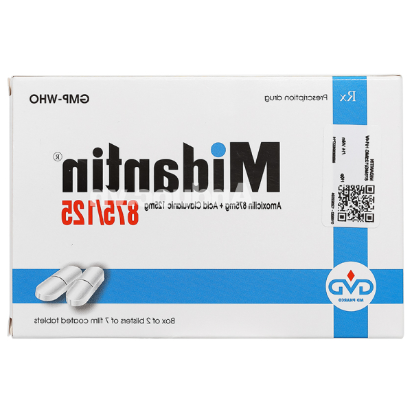 Midantin 875/125 trị nhiễm khuẩn (2 vỉ x 7 viên)