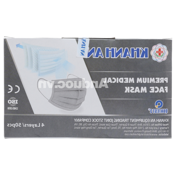 Khẩu trang y tế Khánh An 4 lớp màu xám hộp 50 cái