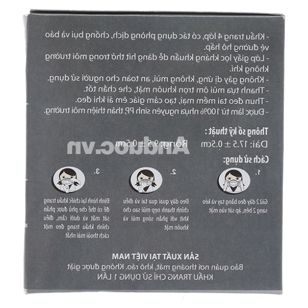 Khẩu trang y tế Khánh An 4 lớp màu xám hộp 50 cái