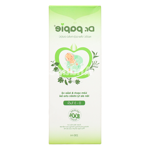 Nước tắm gội thảo dược Dr.Papie ngừa rôm sảy, mẩn ngứa cho bé chai 230ml