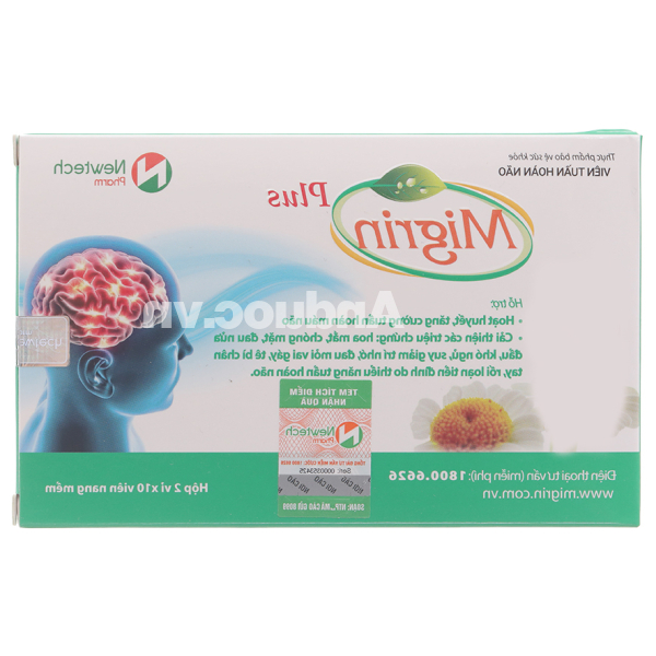 Migrin Plus hỗ trợ hoạt huyết, tăng cường tuần hoàn máu não hộp 20 viên