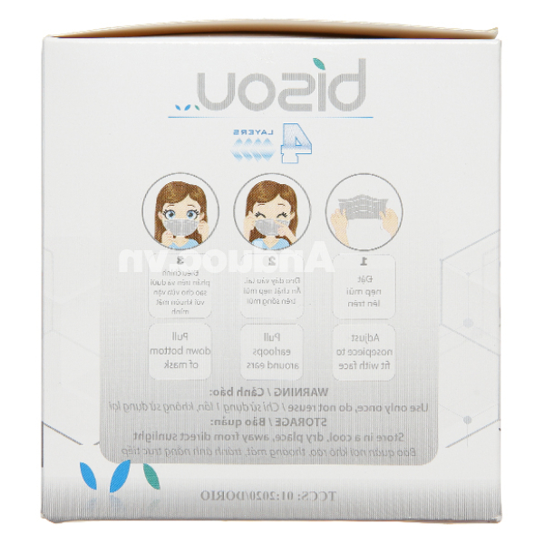 Khẩu trang y tế Bísou 4 lớp màu xám hộp 50 cái