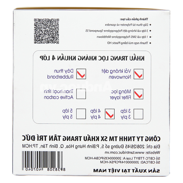 Khẩu trang y tế Trí Đức 4 lớp màu trắng hộp 50 cái