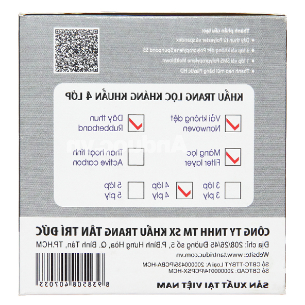 Khẩu trang y tế Trí Đức 4 lớp màu xám hộp 50 cái