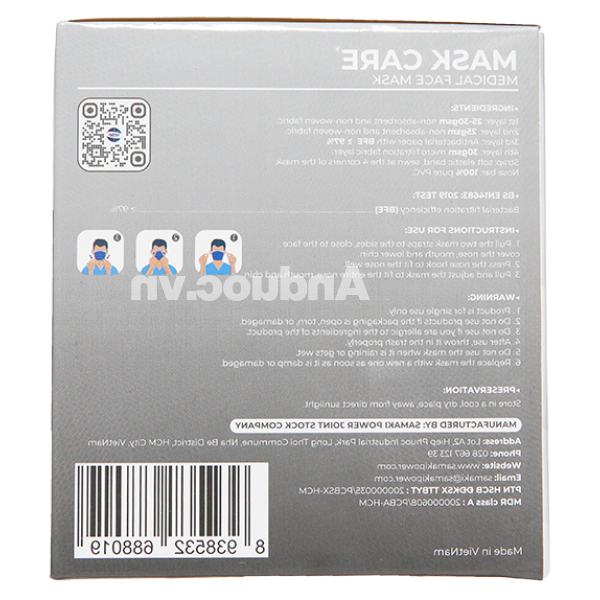 Khẩu trang y tế Mask Care 4 lớp màu xám hộp 50 cái