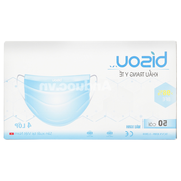Khẩu trang y tế Bísou 4 lớp màu xanh hộp 50 cái