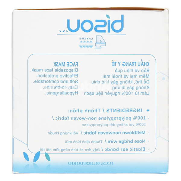 Khẩu trang y tế Bísou 4 lớp màu xanh hộp 50 cái