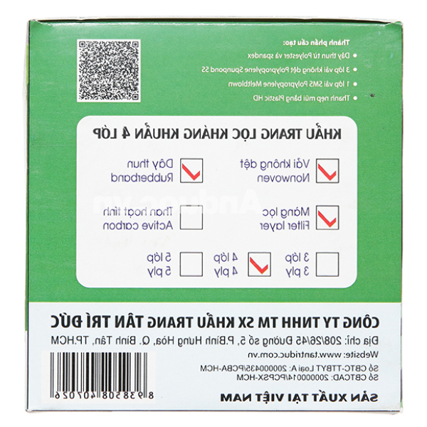 Khẩu trang y tế Trí Đức 4 lớp màu xanh hộp 50 cái