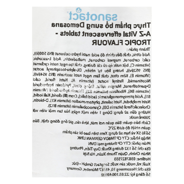 Viên sủi Demosana A-Z Vital vị trái cây hỗ trợ tăng đề kháng tuýp 15 viên