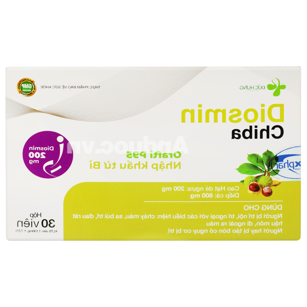 Diosmin Chiba giảm táo bón, hỗ trợ giảm trĩ hộp 30 viên