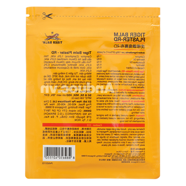 Cao dán Tiger Balm Plaster - RD (7cm x 10cm) giảm đau cơ, bong gân gói 3 miếng