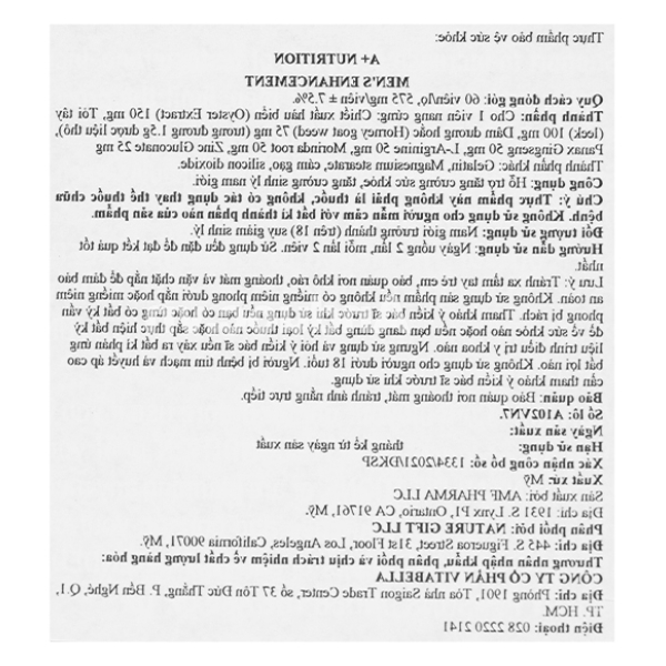 A+ Nutrition Men's Enhancement tăng cường sinh lý nam hộp 60 viên