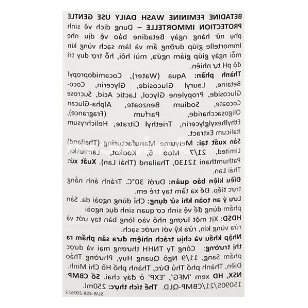 Dung dịch vệ sinh phụ nữ Betadine Immortelle bảo vệ dịu nhẹ chai 250ml