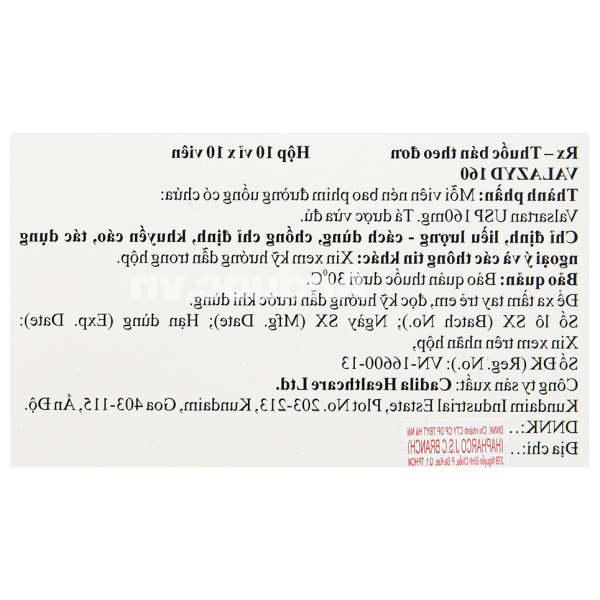 Valazyd 160 trị tăng huyết áp, suy tim (10 vỉ x 10 viên)