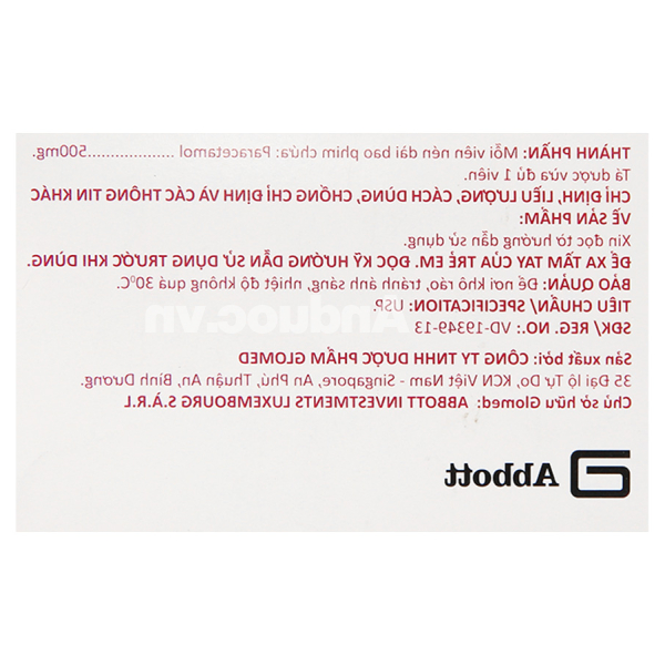 Glotadol 500 hạ sốt, giảm các cơn đau từ nhẹ đến vừa (10 vỉ x 10 viên)